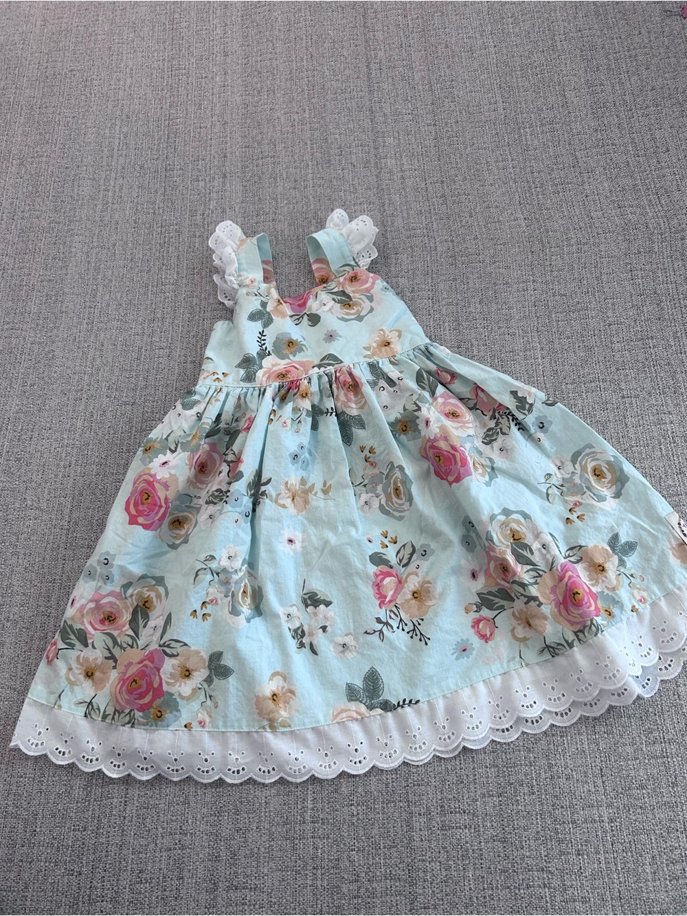 cheeky plum Mint Floral Lace-Trim Sundress. 100% Cotton Size 5T